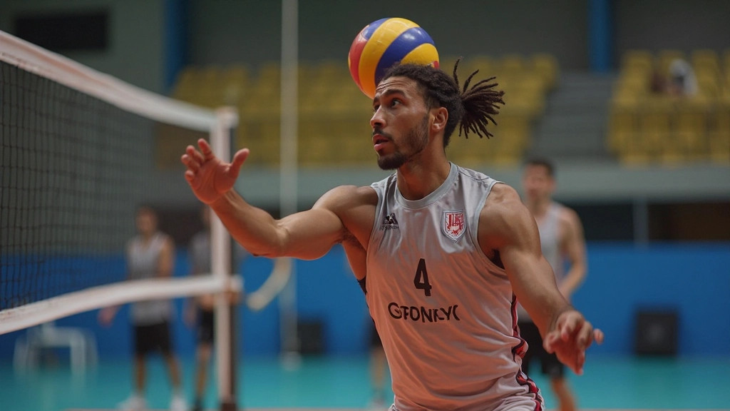 Professional volleyball player demonstrating setter positioning and ball contact for setting fundamentals